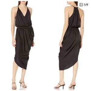 Ramy Brook Cassi Satin Draped Midi Dress Womens